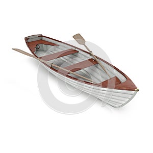Wooden row boat on white. Top view. 3D illustration