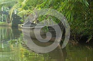 A wooden  row boat