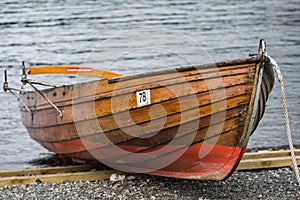 Wooden rowing boats moored up against a jetty in the Cotswolds