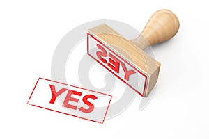 Wooden Rubber Stamp with Yes Sign