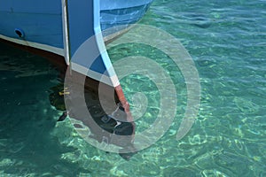 Wooden rudder blade, traditional fishing boat