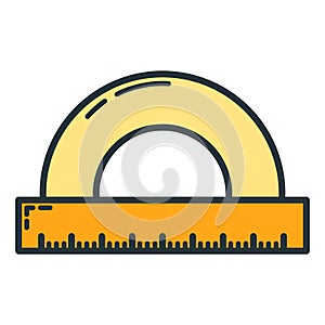Wooden ruler pencil document icon, educational institution process, back to school outline flat vector illustration, isolated on