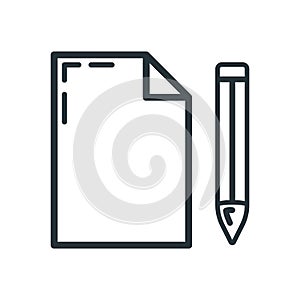 Wooden ruler pencil document icon, educational institution process, back to school outline flat vector illustration, isolated on