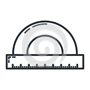 Wooden ruler pencil document icon, educational institution process, back to school outline flat vector illustration, isolated on