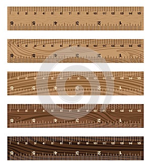 Wooden ruler on white background. Wooden texture.