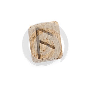 Wooden rune Ansuz isolated on white, top view