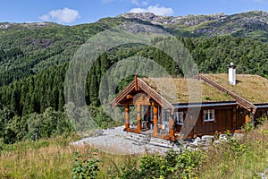 Wooden rural cabine in the mountains of Norway