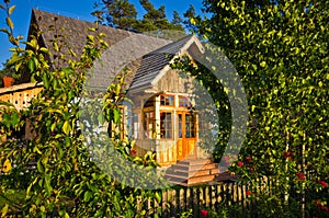 Wooden rural house in Poland, Roztocze region