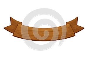 Wooden rustic banner, ribbon in cartoon style isolated on white background. Textured old piece of plank, signboard. Gui
