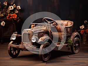 Wooden rustic car, car for prop newborn photography brown background,