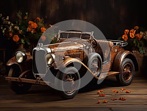 Wooden rustic car, car for prop newborn photography brown background,
