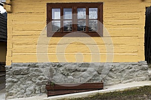 Wooden, rustic window in old cottage, Vlkolinec, Slovakia