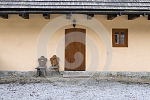 Wooden, rustic window and doors in cottage