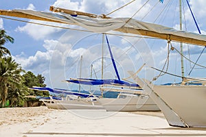 Wooden sail boat, boracay island, tropical summer