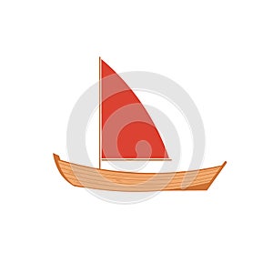 wooden sailboat on white background.