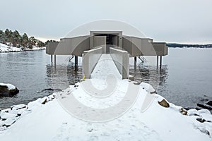 Wooden sauna on the coast of Baltic sea in Sweden