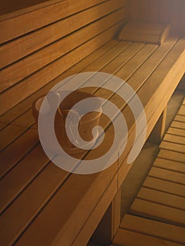 Wooden sauna interior wood fired sauna