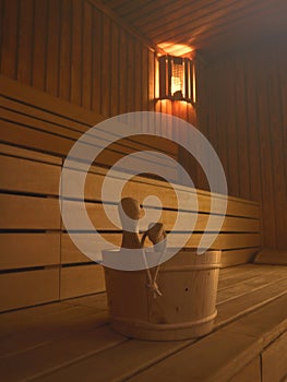 Wooden sauna interior wood fired sauna