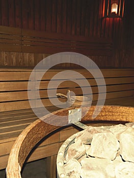 Wooden sauna interior wood fired sauna