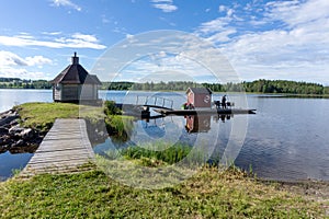 Wooden sauna on the lake Gaxsjon, Sweden