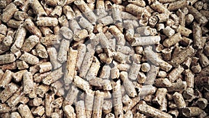 Wooden sawdust pellets. Cat litter filler or organic fuel.