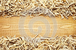 Wooden sawdust and shavings background photo
