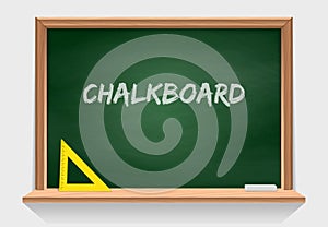 Wooden school chalkboard with green background texture. Classroom tools. Vector isolate on white