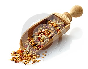 Wooden scoop with dried spices