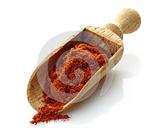 Wooden scoop with paprika powder