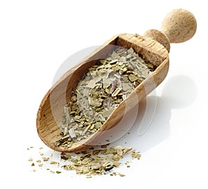 Wooden scoop with yerba mate tea