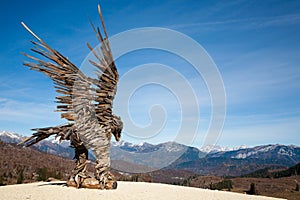 Wooden sculpture of an eagle. Italian landmark