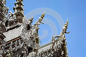 Wooden Sculpturers at Pattaya Sanctuary Of Truth in Thailand photo