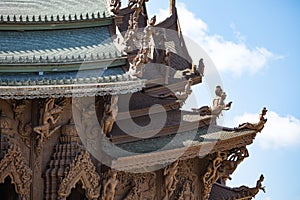 Wooden Sculpturers at Pattaya Sanctuary Of Truth in Thailand photo