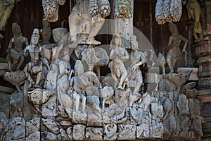 Wooden Sculpturers at Pattaya Sanctuary Of Truth in Thailand photo