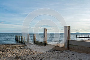 Wooden Sea Defences Protecting a Sandy Beach in Scotland