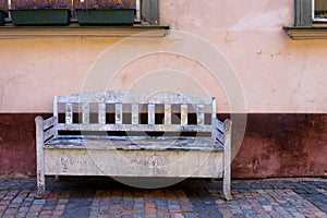 The wooden seat at home