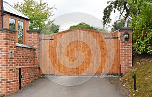 Wooden security gate with keypad lock