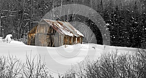 Wooden shack in the winter