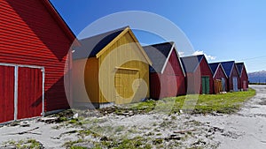 Wooden shacks, Bremanger, Norway