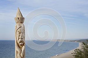 Wooden shaman totems, sacred poles at Burhan Cape, Baikal Lake, Russian Federation