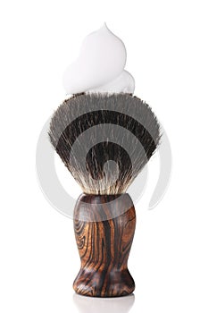 Wooden shaving brush with foam isolate on white