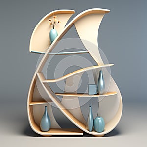 3d Model Of Flower Design Shelf In Beige And Azure