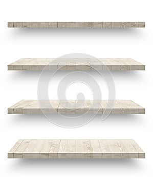 Wooden shelf isolated on white background