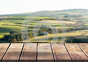 Wooden shelf with nature landscape