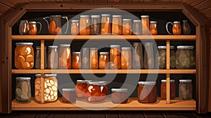 Wooden shelf with pickle jars illustration AI Generated