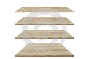 Wooden shelves on an isolated white background, objects with clipping Paths for design work