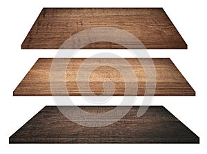 Wooden shelves, tabletop or cutting board isolated photo