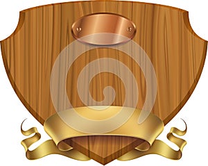Wooden shield label