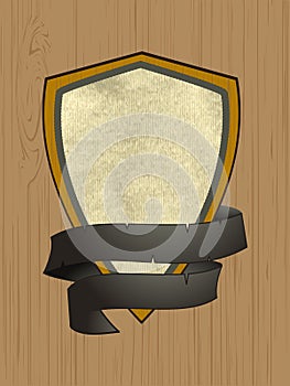 Wooden shield and material with banner