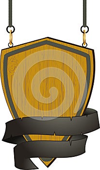 Wooden shield sign with rope detail